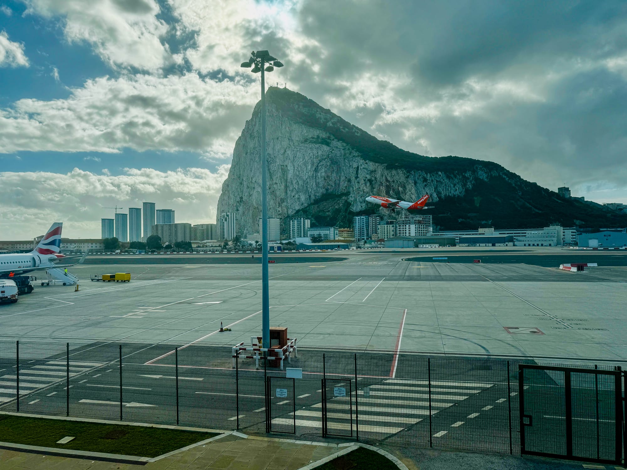 EasyJet plane taking off in front of The Rock.